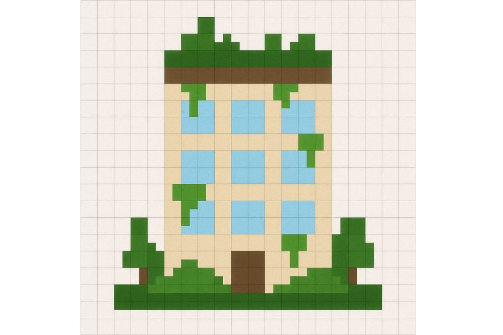 pixel art immeuble végétalisé