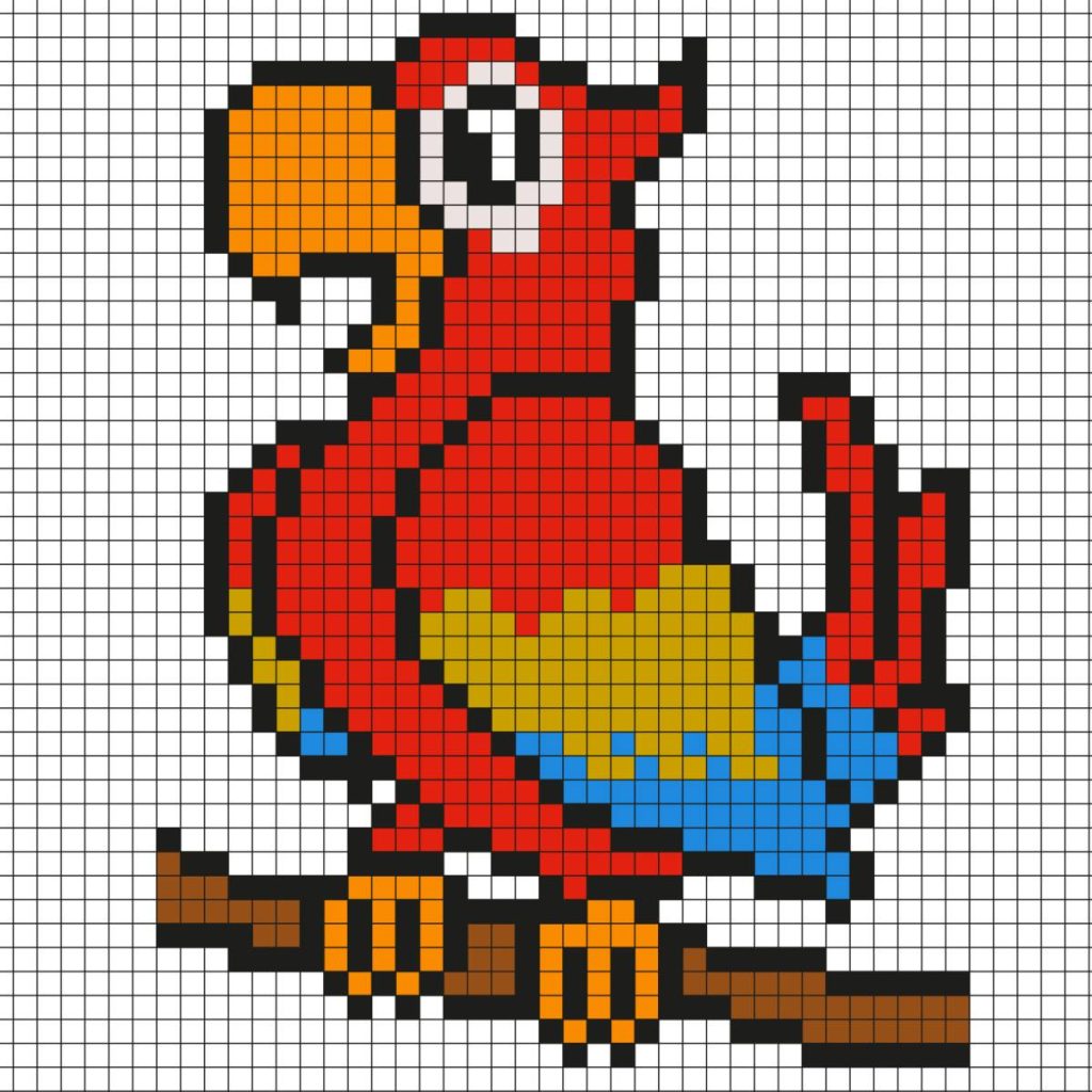 pixel art facile Perroquet