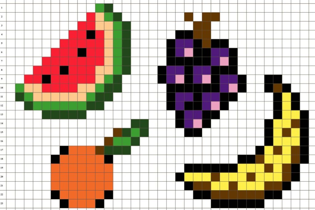 pixel art facile fruits