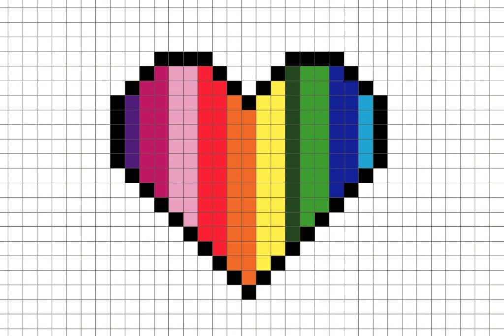 pixel art facile coeur arc en ciel