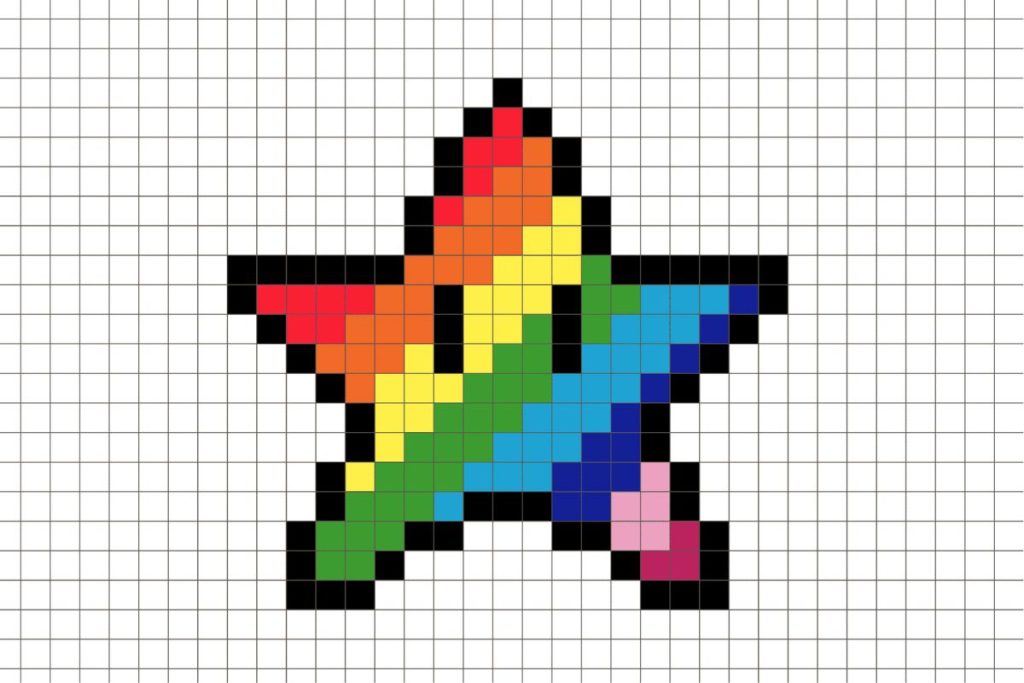 pixel art facile étoile arc en ciel