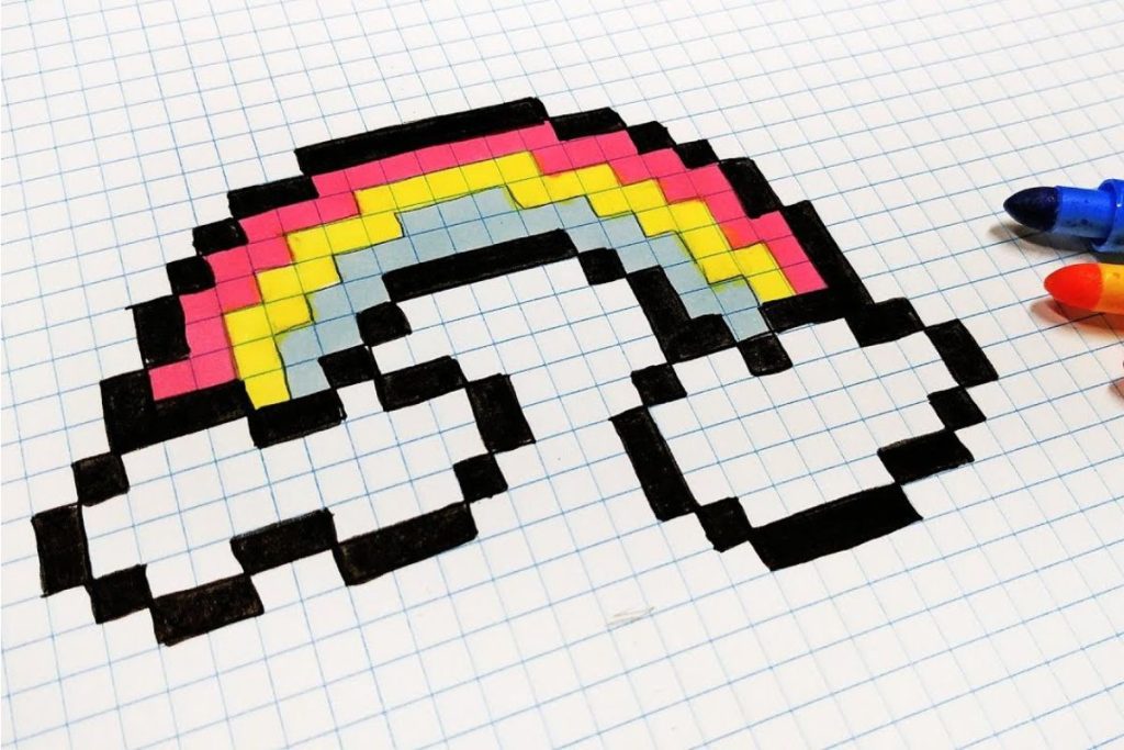 pixel art facile arc en ciel