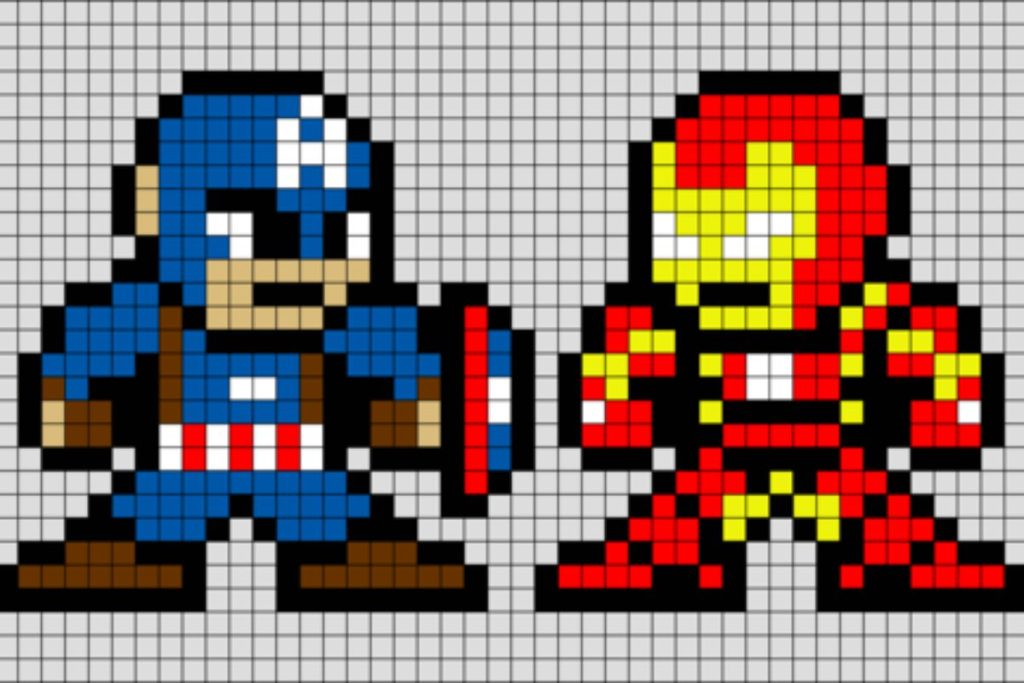 pixel art facile captain america iron man