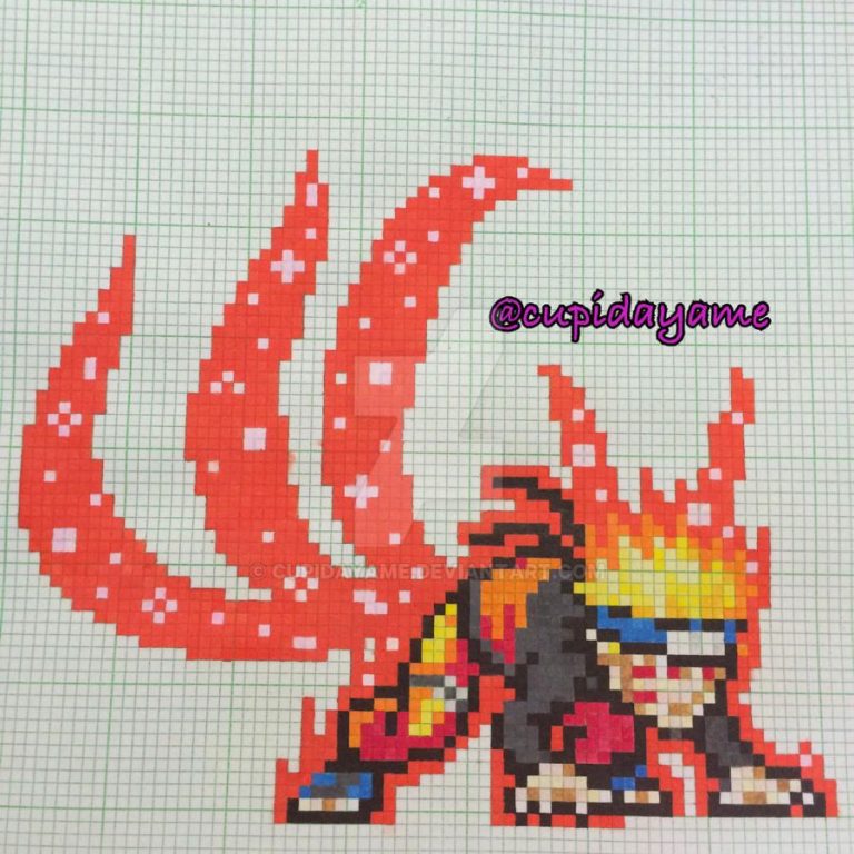 pixel art naruto kyubi | Modèle Coloriage Facile | Dessin à Imprimer