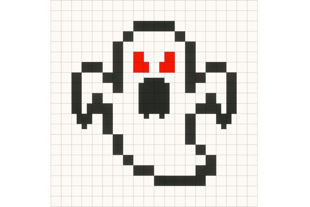 pixel art fantome aux yeux rouges halloween qui fait peur