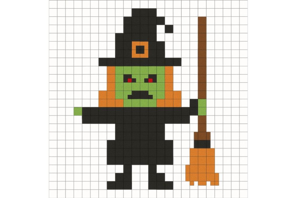 pixel art sorcière halloween qui fait peur